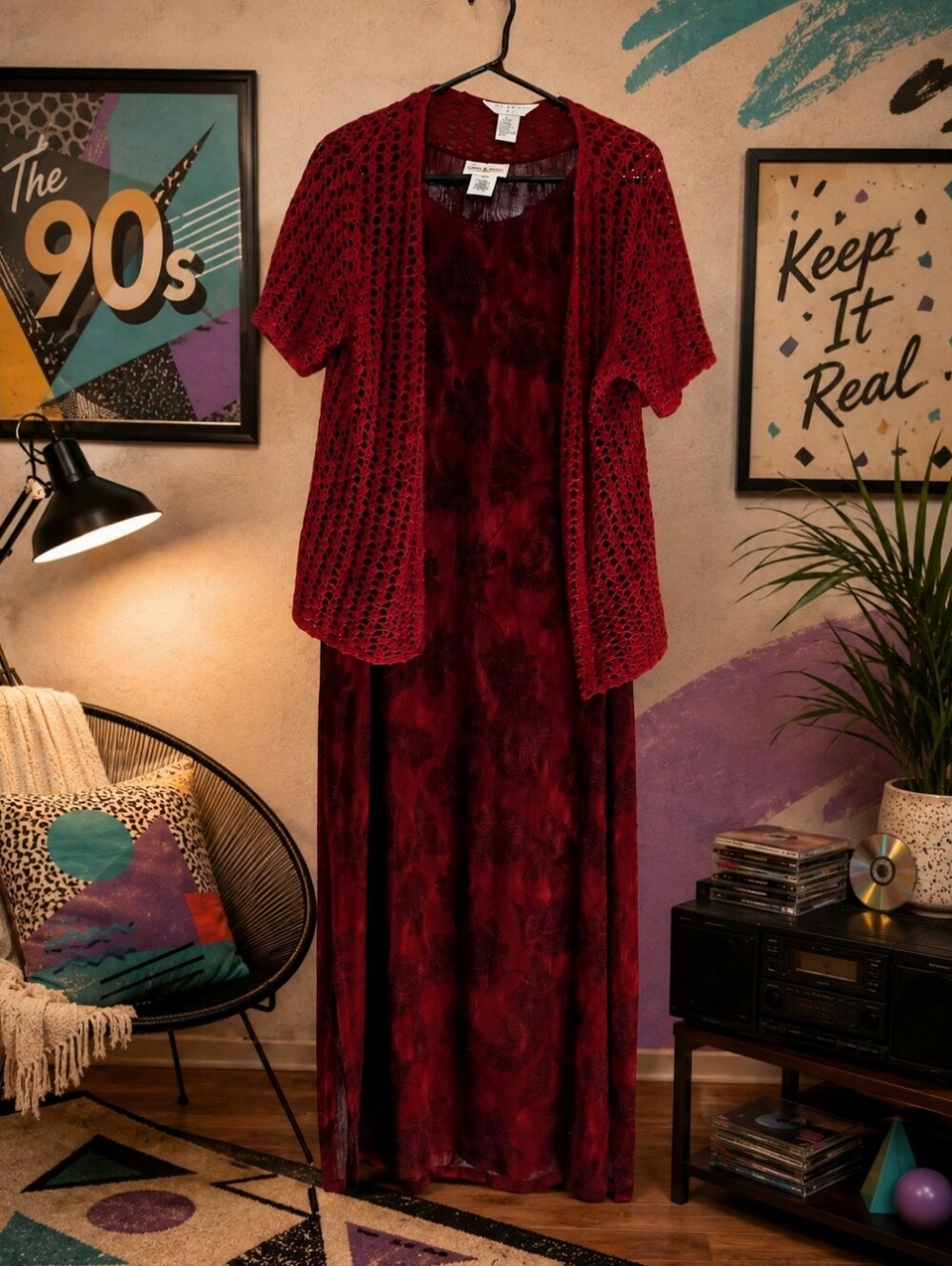 Vintage 1990's OUTFIT JPR Size Medium Dress With Crochet Jacket